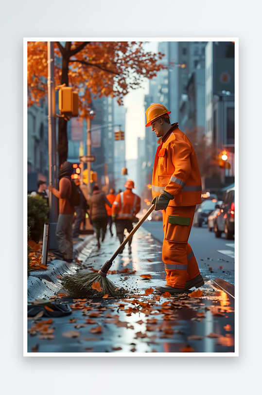 街上打扫卫生的环卫工-众图网