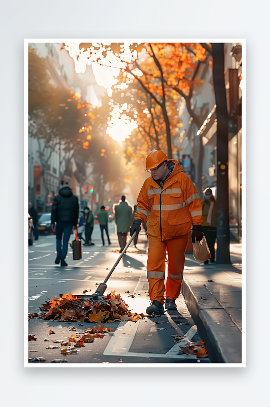 街上打扫卫生的环卫工-众图网