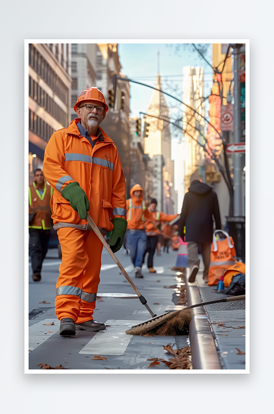 街上打扫卫生的环卫工-众图网