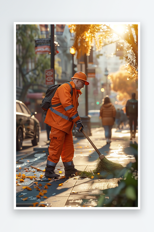 街上打扫卫生的环卫工-众图网