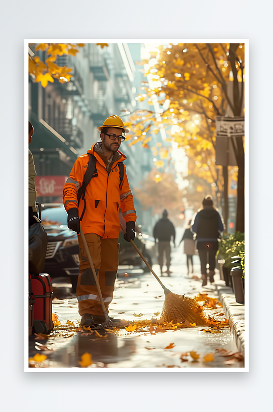 街上打扫卫生的环卫工-众图网