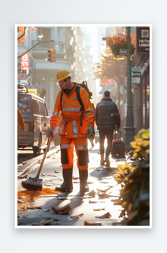 街上打扫卫生的环卫工-众图网