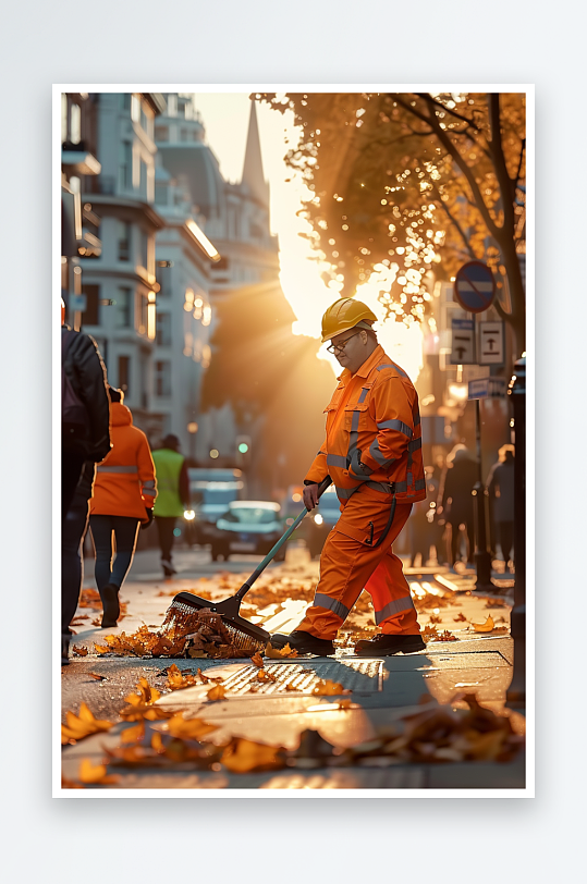 街上打扫卫生的环卫工-众图网
