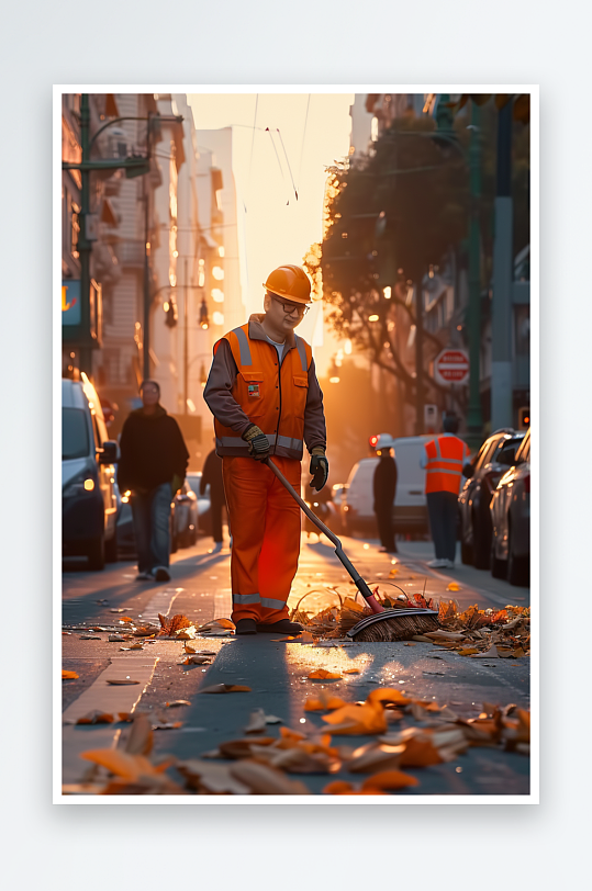 街上打扫卫生的环卫工-众图网
