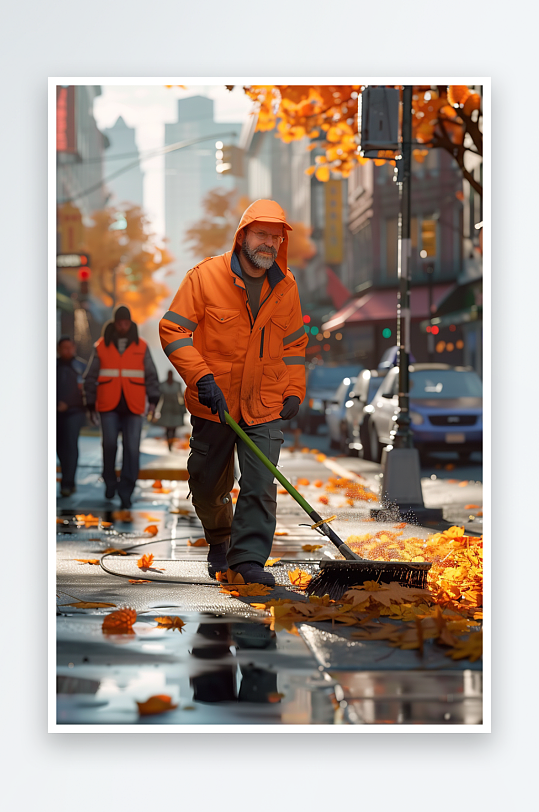 街上打扫卫生的环卫工-众图网