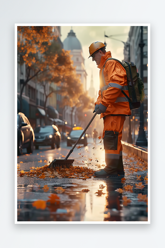 街上打扫卫生的环卫工-众图网