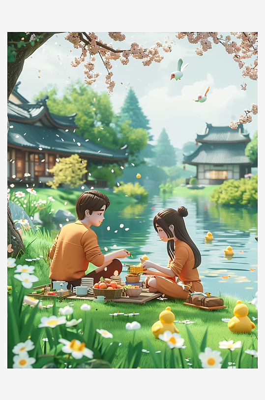 户外草坪上野餐的人-众图网