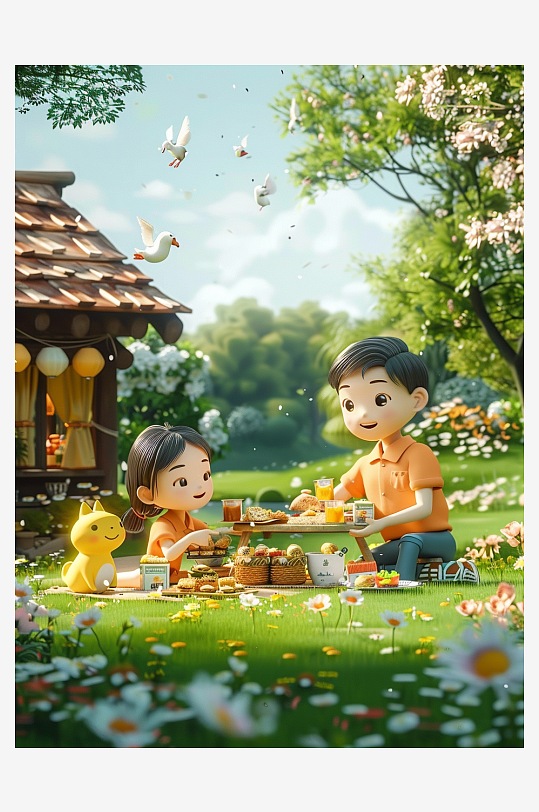 户外草坪上野餐的人-众图网