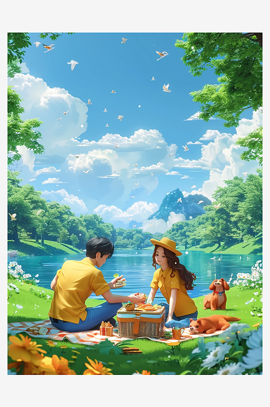 户外草坪上野餐的人-众图网