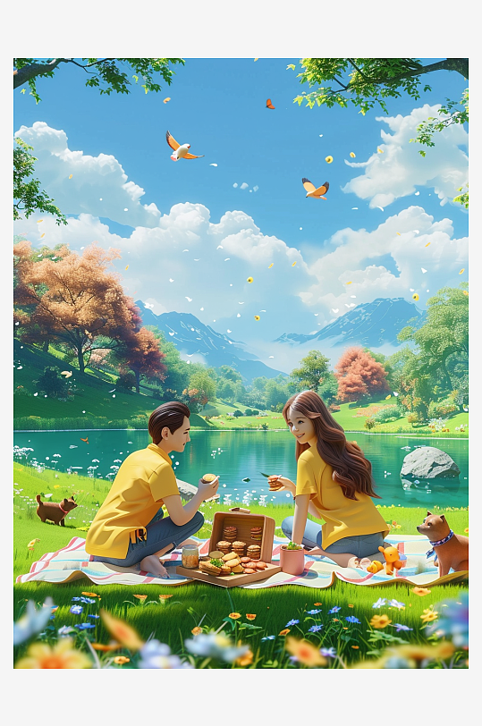 户外草坪上野餐的人-众图网