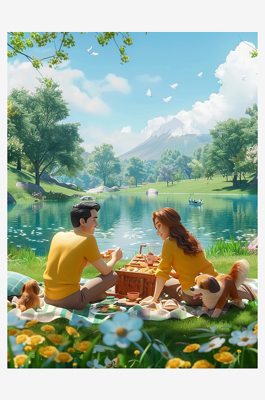 户外草坪上野餐的人-众图网