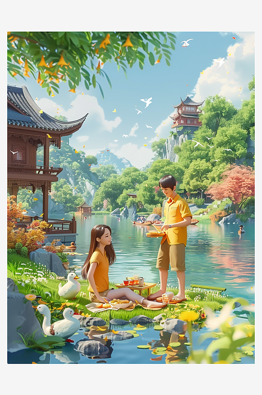 户外草坪上野餐的人-众图网