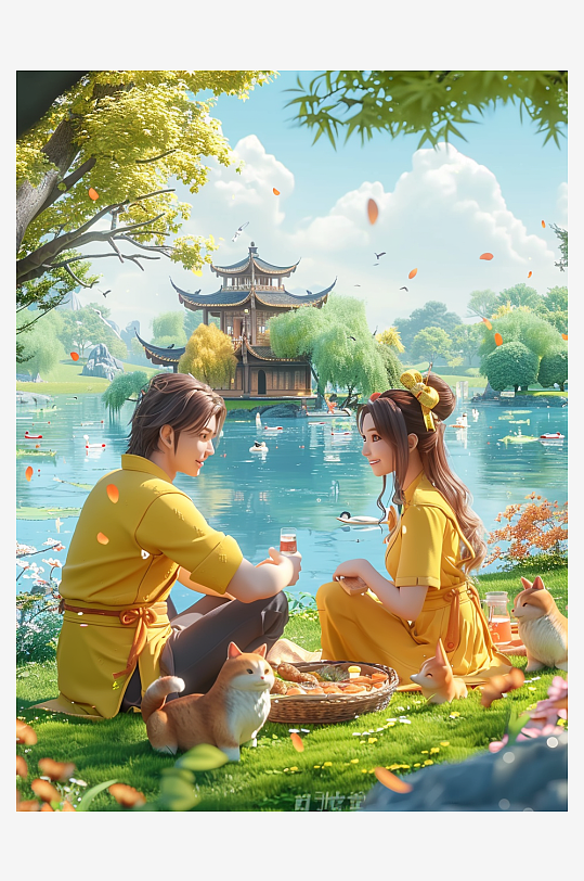 户外草坪上野餐的人-众图网