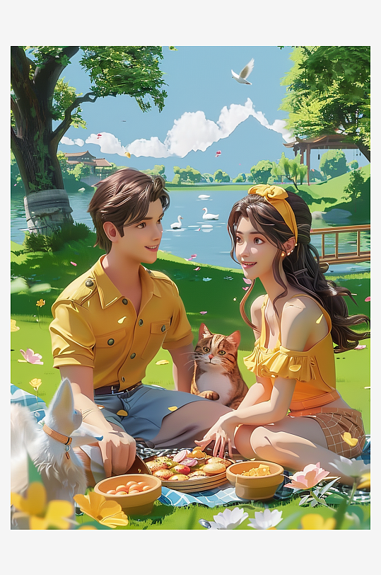 户外草坪上野餐的人-众图网