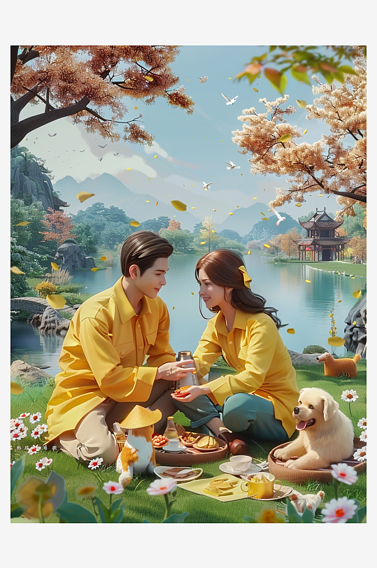 户外草坪上野餐的人-众图网