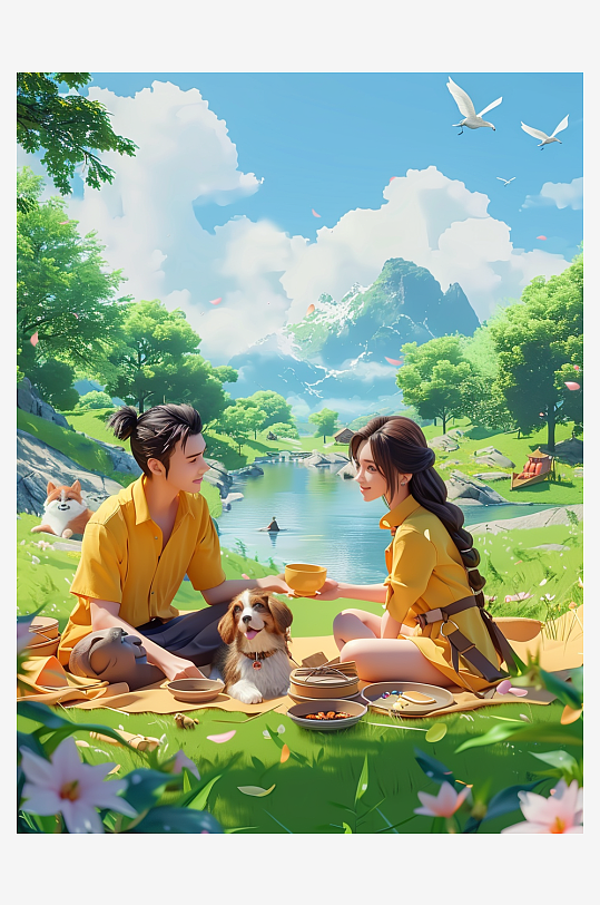 户外草坪上野餐的人-众图网