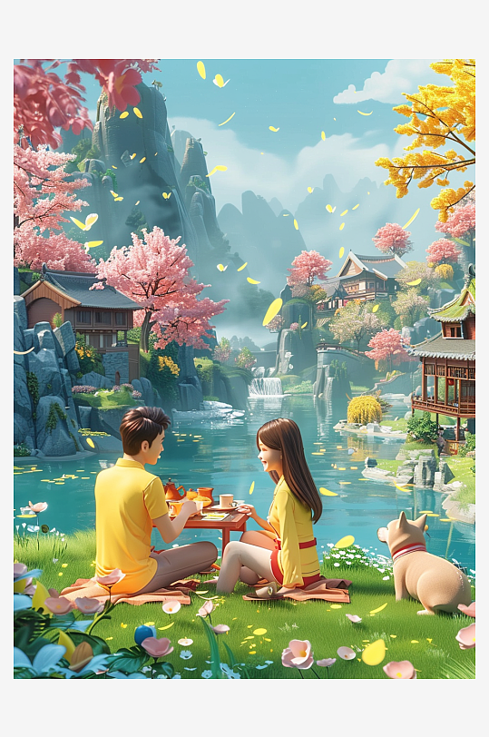 户外草坪上野餐的人-众图网