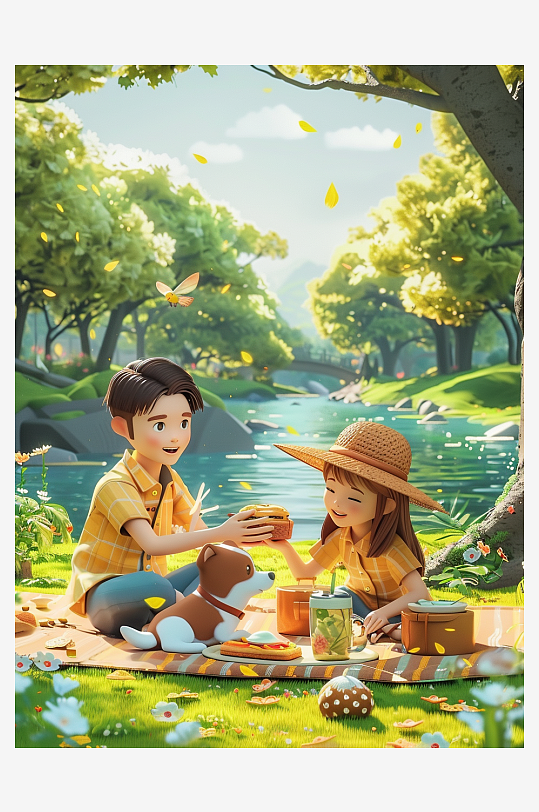 户外草坪上野餐的人-众图网