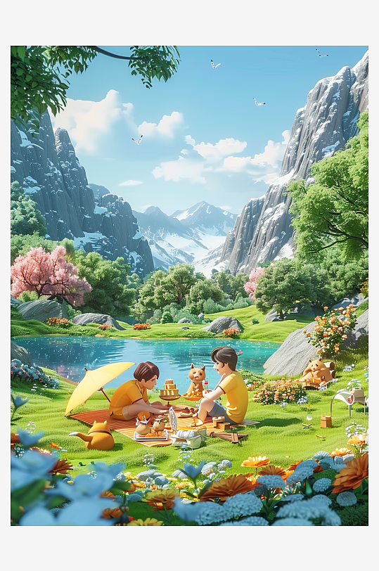 户外草坪上野餐的人-众图网