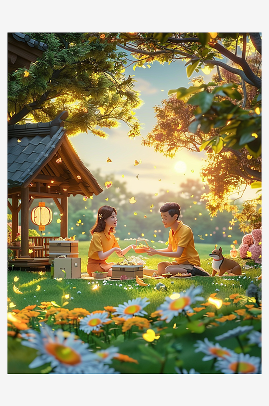 户外草坪上野餐的人-众图网