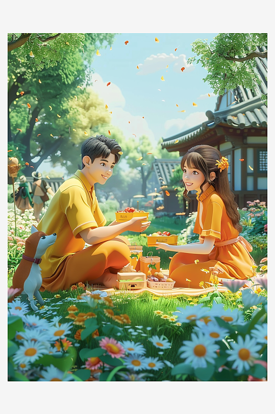 户外草坪上野餐的人-众图网