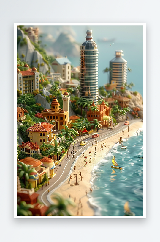 海边沙滩上玩耍的人-众图网