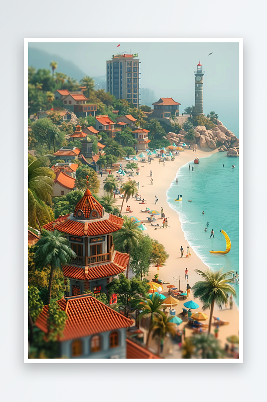 海边沙滩上玩耍的人-众图网