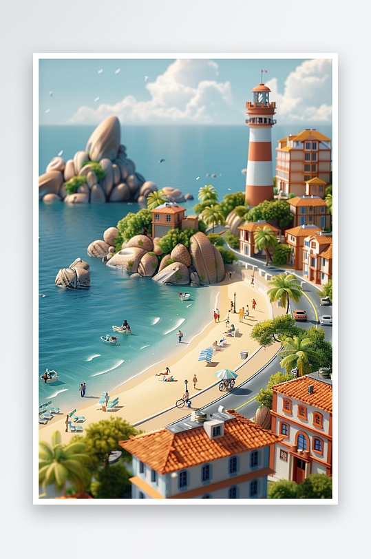 海边沙滩上玩耍的人-众图网