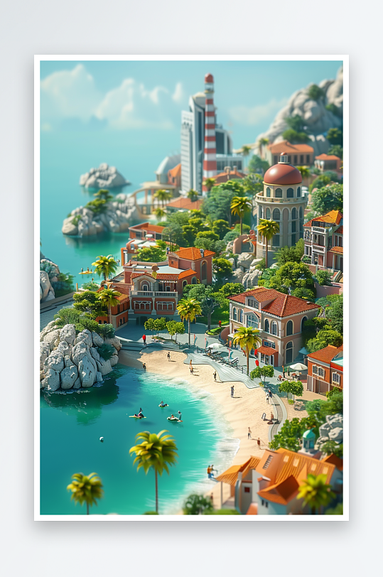 海边沙滩上玩耍的人-众图网