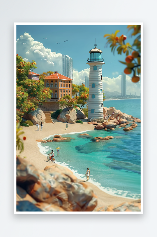 海边沙滩上玩耍的人-众图网