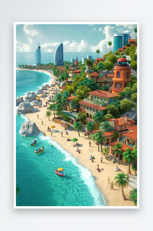 海边沙滩上玩耍的人-众图网