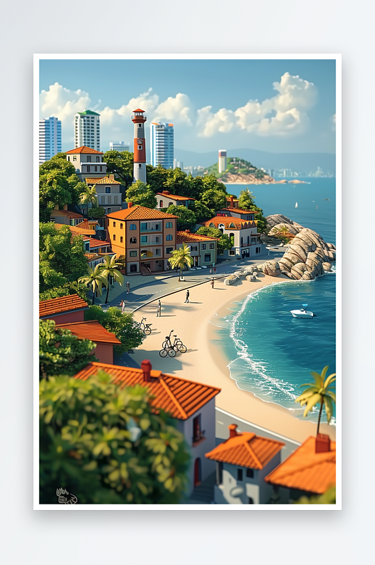 海边沙滩上玩耍的人-众图网