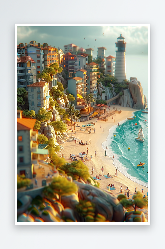 海边沙滩上玩耍的人-众图网