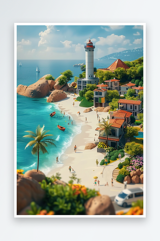 海边沙滩上玩耍的人-众图网