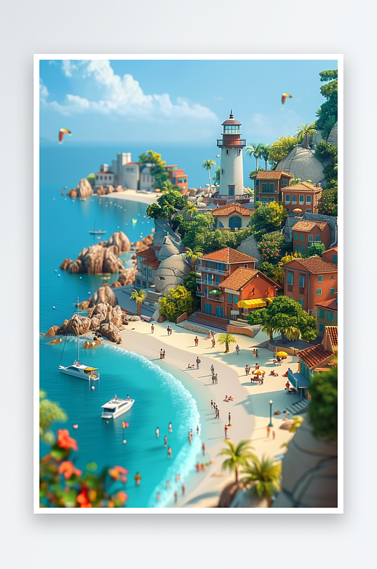 海边沙滩上玩耍的人-众图网