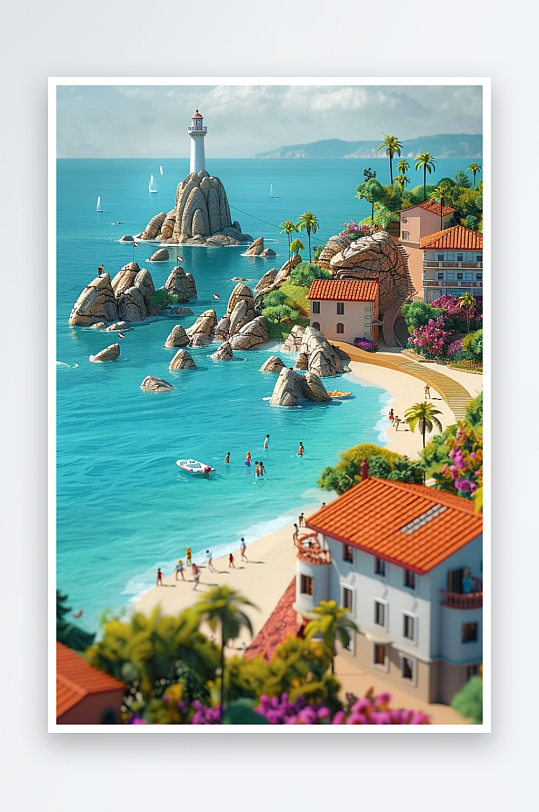 海边沙滩上玩耍的人-众图网