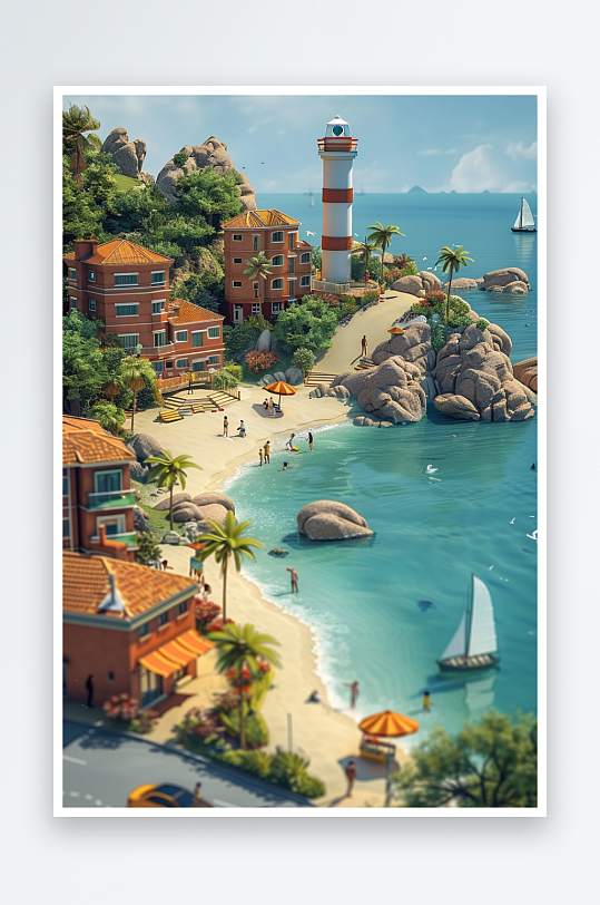 海边沙滩上玩耍的人-众图网