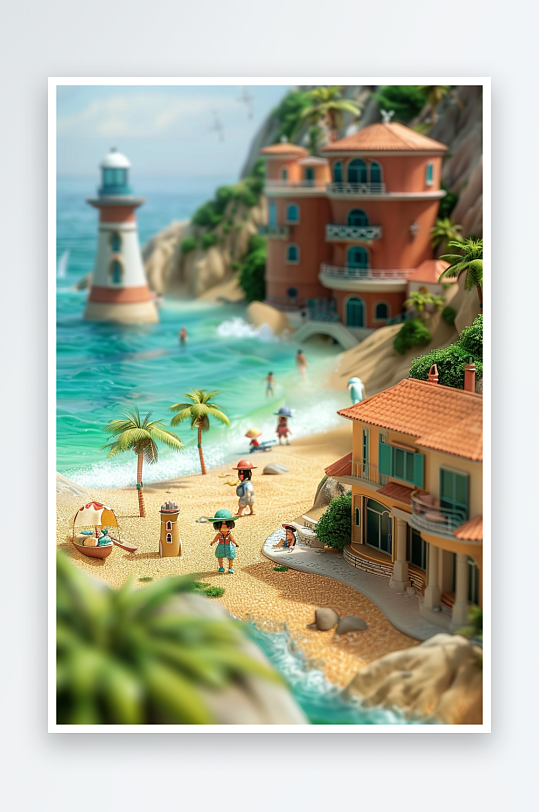 海边沙滩上玩耍的人-众图网