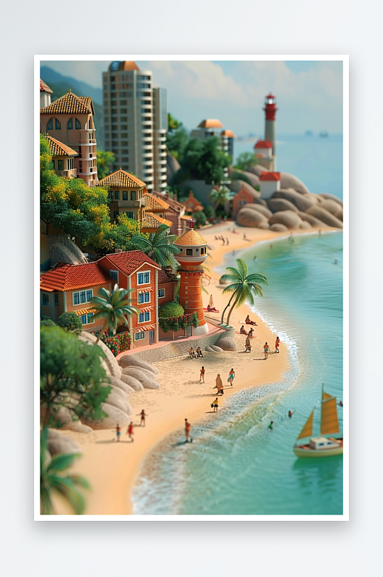 海边沙滩上玩耍的人-众图网