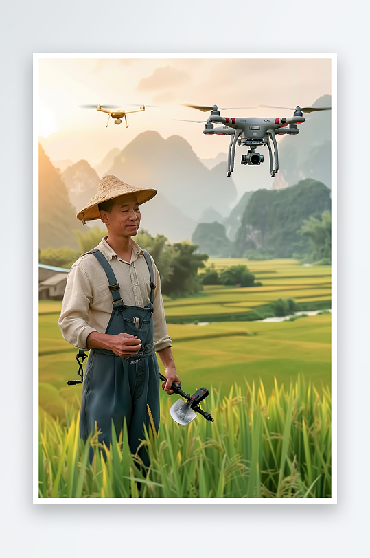 稻田中使用无人机场景-众图网