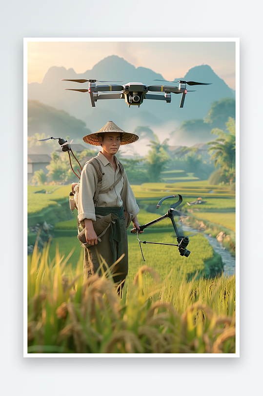 稻田中使用无人机场景-众图网