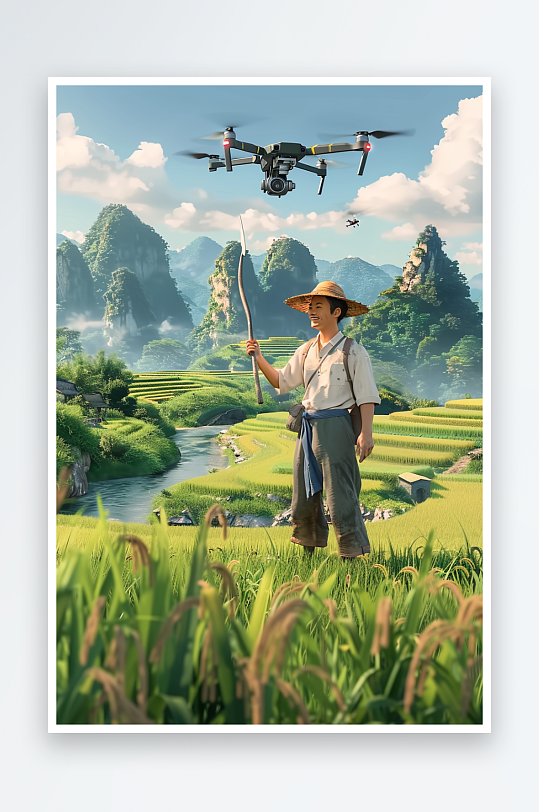 稻田中使用无人机场景-众图网
