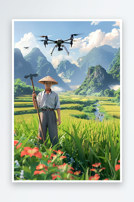 稻田中使用无人机场景-众图网