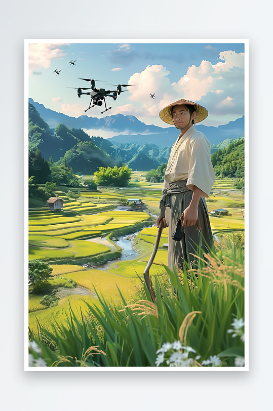 稻田中使用无人机场景-众图网