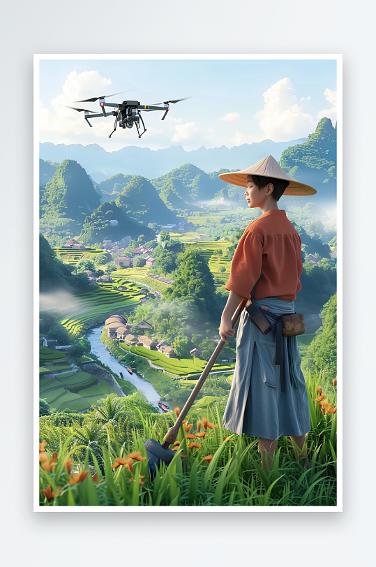 稻田中使用无人机场景-众图网