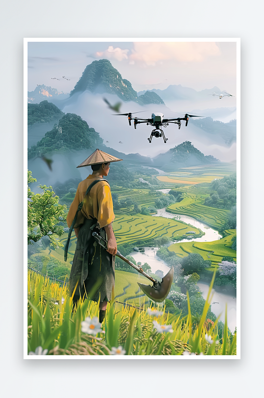 稻田中使用无人机场景-众图网