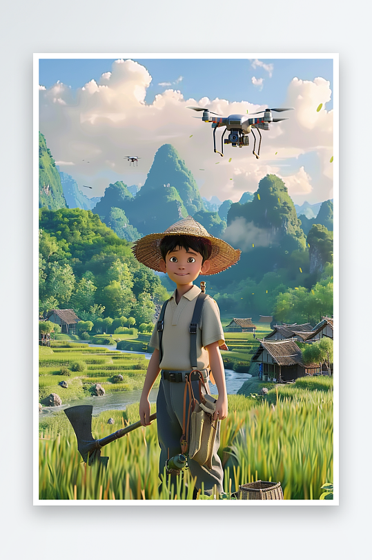 稻田中使用无人机场景-众图网