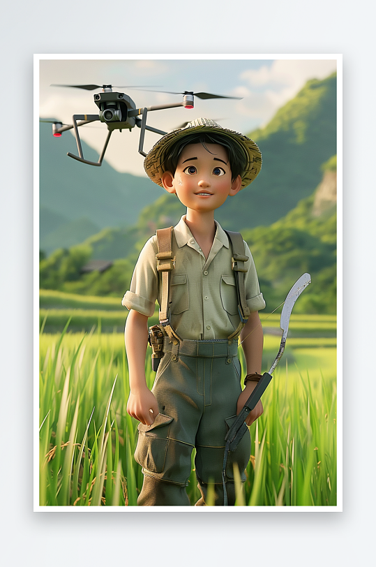 稻田中使用无人机场景-众图网