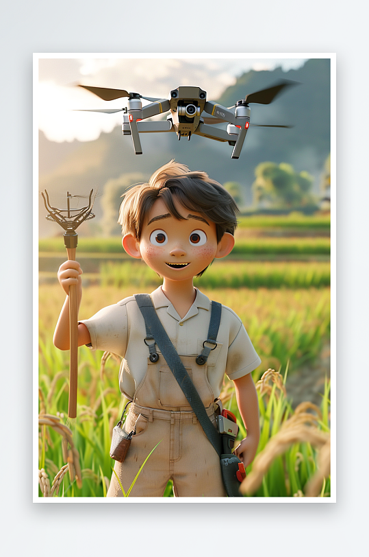 稻田中使用无人机场景-众图网