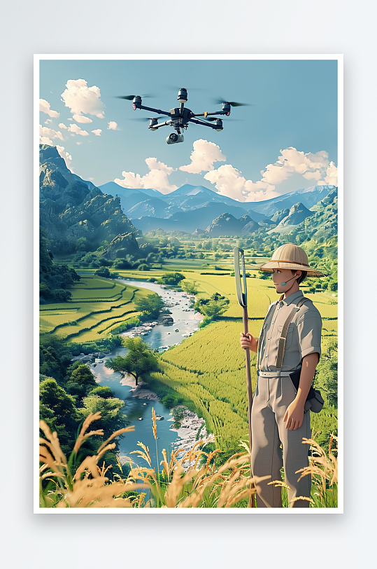 稻田中使用无人机场景-众图网